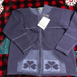 Aran Crafts Irish merino wool zip hooded sweater. XL blue-gray NWT ~ Christmas!